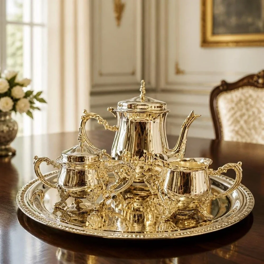Godinger Silver Arts Mini Tea Coffee Set Creamer Sugar Pot Tray